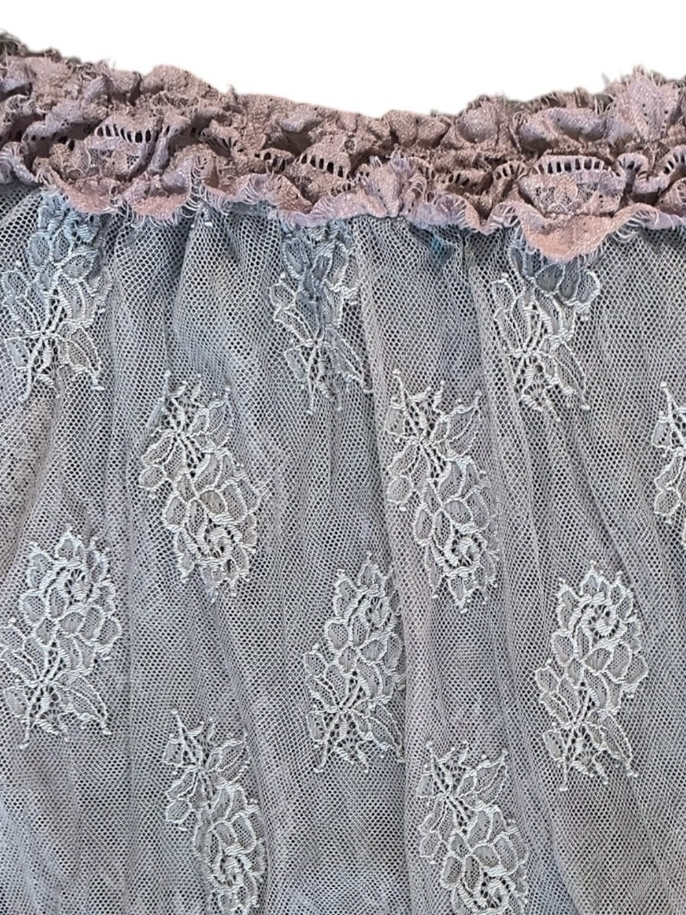 Plus Off-Shoulder Lavender Lace Trim Sheer Top in Mauve Purple 1x - Picture 3 of 8